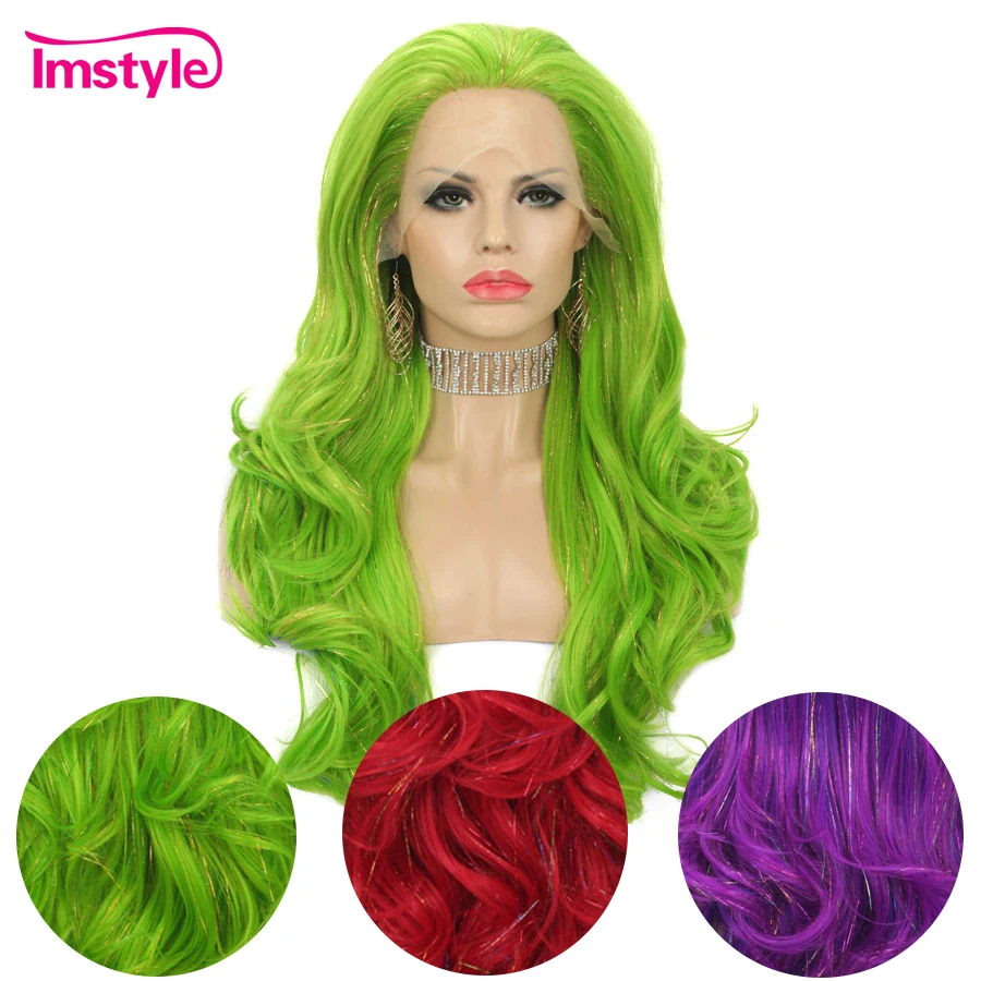 Imstyle peruca de couro sintético, cores verde, roxo e vermelho, peruca ...