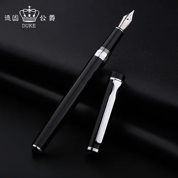 

New Duke P3 Vivid Black Vintage Metal Fountain Pen with Silver Clip Quality Medium Nib Gift Pen Business Office Supplies