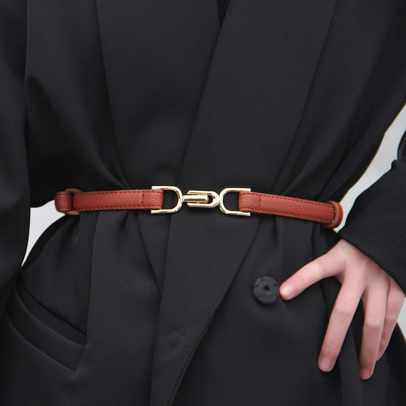 

Summer Women Belt PU Waist Belt Black Thin Waistband Apparel Accessories Metal Buckle Thin Belt Fashion Wild Women Leather Belt
