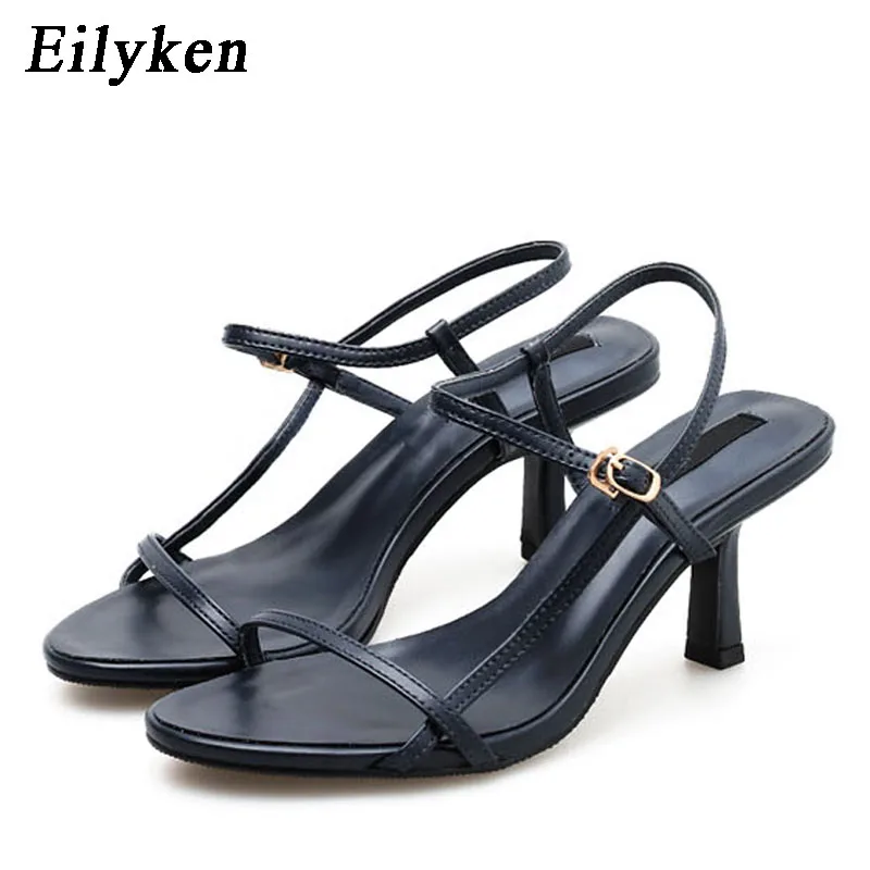

Eilyken 2020 New Concise Casual Sandals Summer Sexy Slingback Women Open Toe Shoes Fashion Buckle Strap Low High Heels Slides
