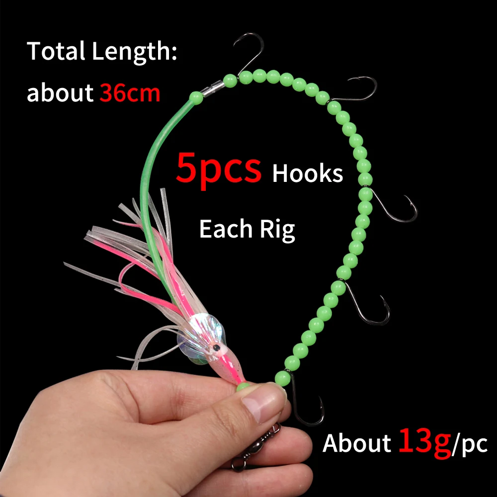 #4 Fishing Lure Bait 2pcs/4pcs Saltwater Luminous Longtail Octopus Steel Wire Rig Barracuda Eel Small Mackerel