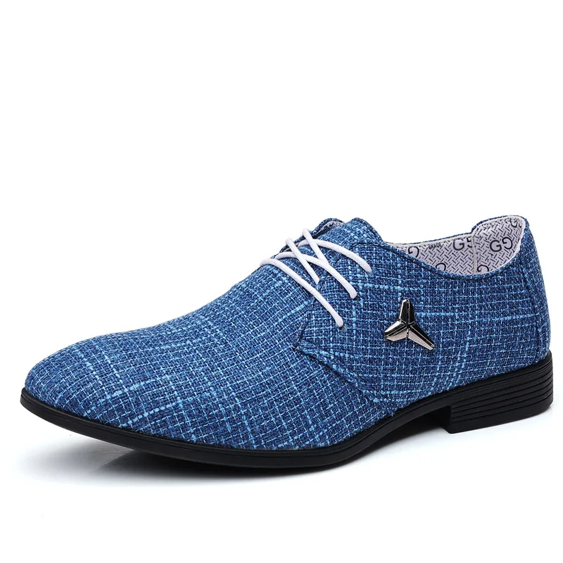 Man Blue Grey Breathable Casual Linen Canvas Shoes Pointy Business Classic Formal Dress Mens Designer Plus Size 38-48 | Обувь