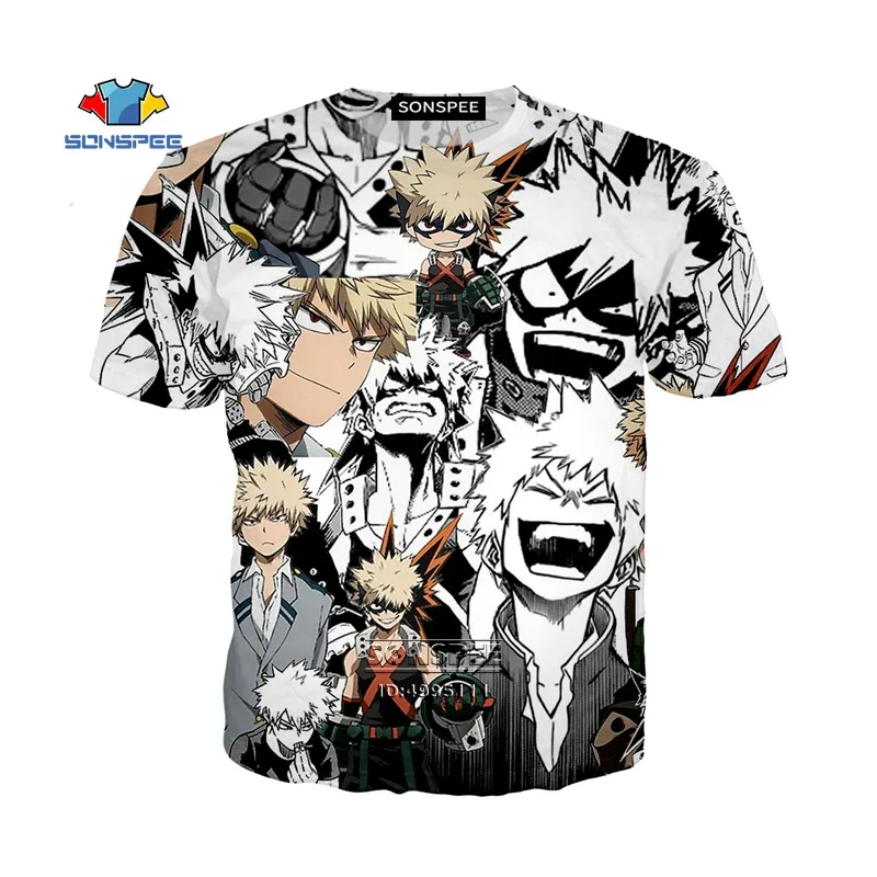 Забавные комиксы аниме My Hero academic Bakugou Katsuki милые лица 3D принт Мужская футболка
