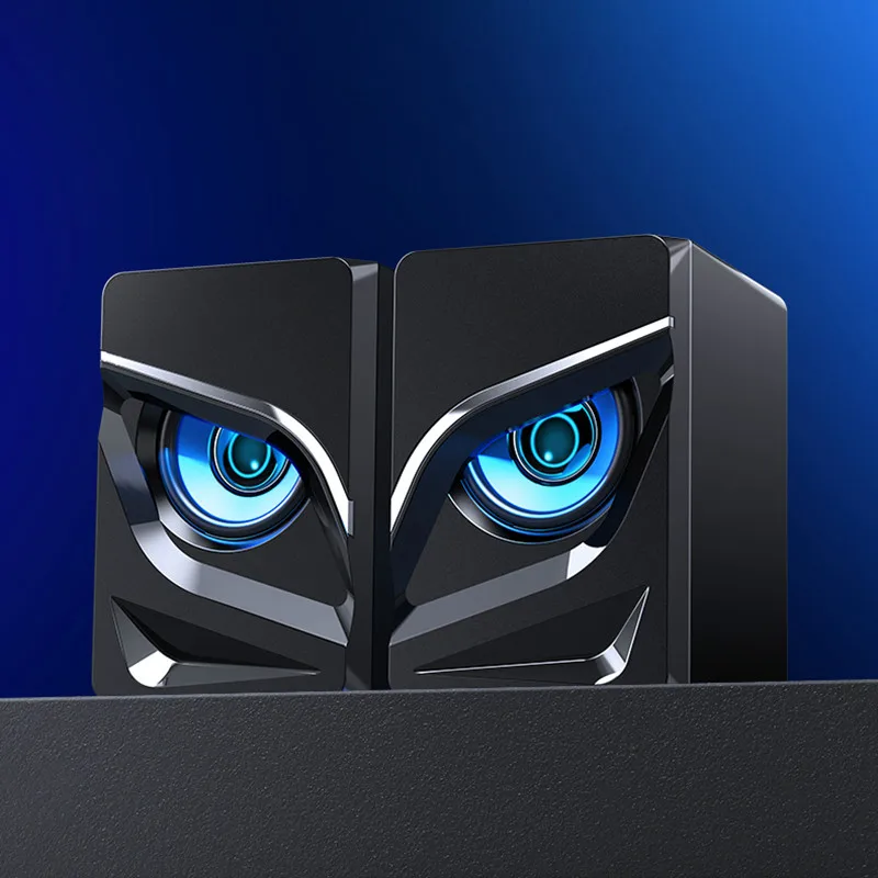 

Mini Computer Audio A Pair of Wired LED Eagle Eye Cool Lighting Subwoofer Home Speaker USB Power Supply PC Laptop Mobile Phone