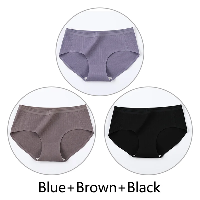 Blue Brown Black 3 шт. нитки жаккардовые процесс дышащие трусики женские сексуальные хлопковые шорты Бесшовные мягкое нижнее белье m-xl девушки нижнее белье - Цвет: Blue Brown Black