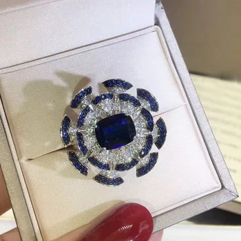 

High Quality Luxury Royal Blue Fan Shape Flower Finger Ring Micro 3A Cubic Zirconia Stones for Women Fashion Party Jewelry