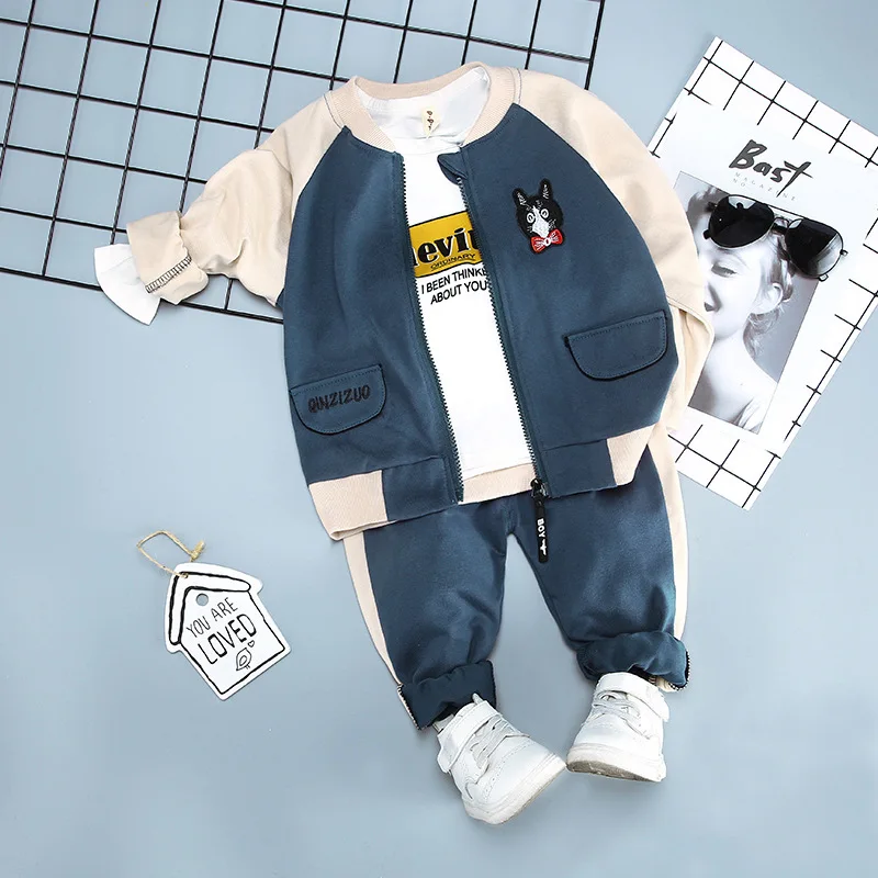 

Baby Clothes Cartoon Cat Head Long Sleeve Zip-up Shirt Three-piece Set 2019 Autumn New Style BOY'S Cartoon Leisure Suit