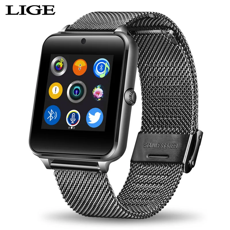 Black Модные часы Smart Watch металлический цифровые часы со слотом для Sim карты нажмите сообщение Bluetooth Подключение Android IOS Телефон Смарт-часы - Цвет: Black