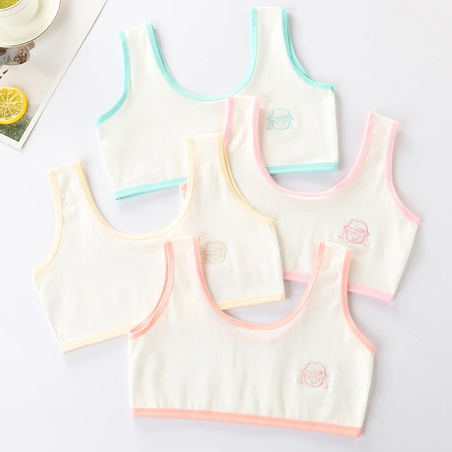 Girls' Cotton Bra Underwear Adolescence Broadband Vest 8-10-12-14 Years Old  Student Bra Underwear Set Training Bra