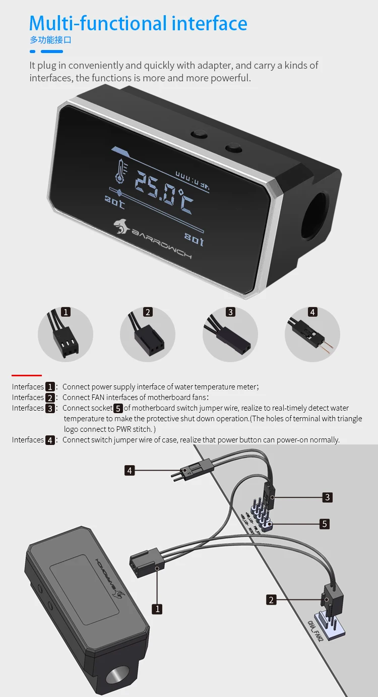 Barrowch FBFT04 многомодовый oled-дисплей защитный термометр с сигнализацией для перегрева и интеллектуального отключения