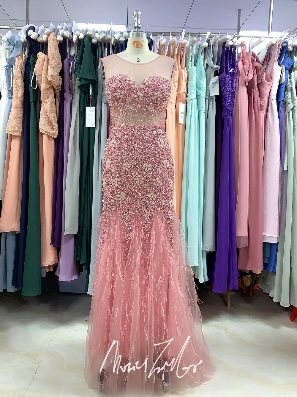 English Rose lace Evening Dress 2022 small collor sleeve beads Decorative beauty luckgirls Customizable fashion Mocini Tailor long sleeve maxi dress formal