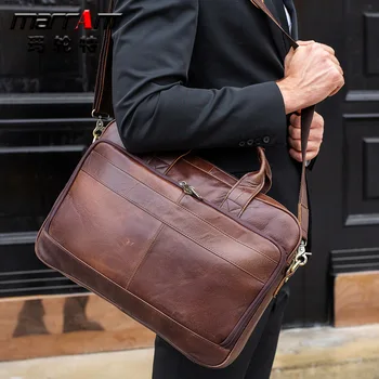 

Leather men's business 15.6-inch computer office handbag multifunctional retro briefcase casual men's bag