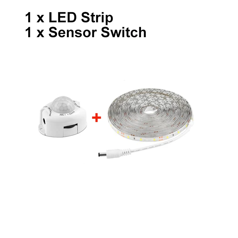 Светодиодная лента 1 м/2 м/3 м/4 м/5 м, 12 В, датчик движения, светильник под шкаф, кухонный светильник, шкаф, кровать, комната, светильник, полоса, лампа - Цвет: LED Strip and Sensor