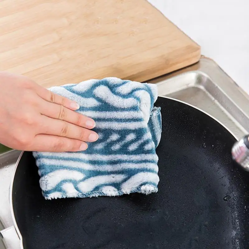 1PC Strong Absorbent Soft Scouring Pad Kitchen Cleaning Dish Towel Microfiber Household Cleaning Cloths Kitchen Gadgets Hot Sale