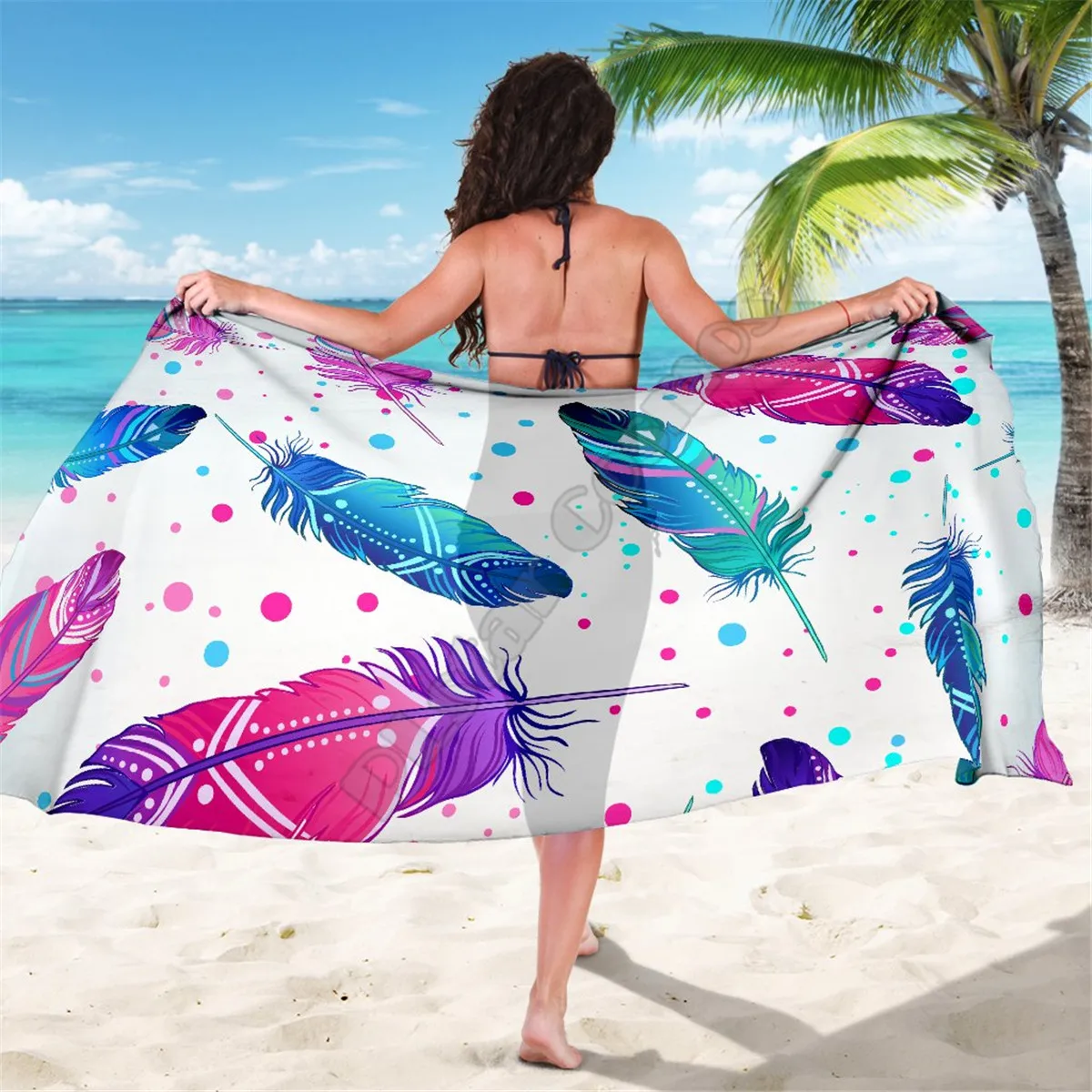 

Pink and purple feathers sarong 3D printed Towel Summer Seaside resort Casual Bohemian style Beach Towel