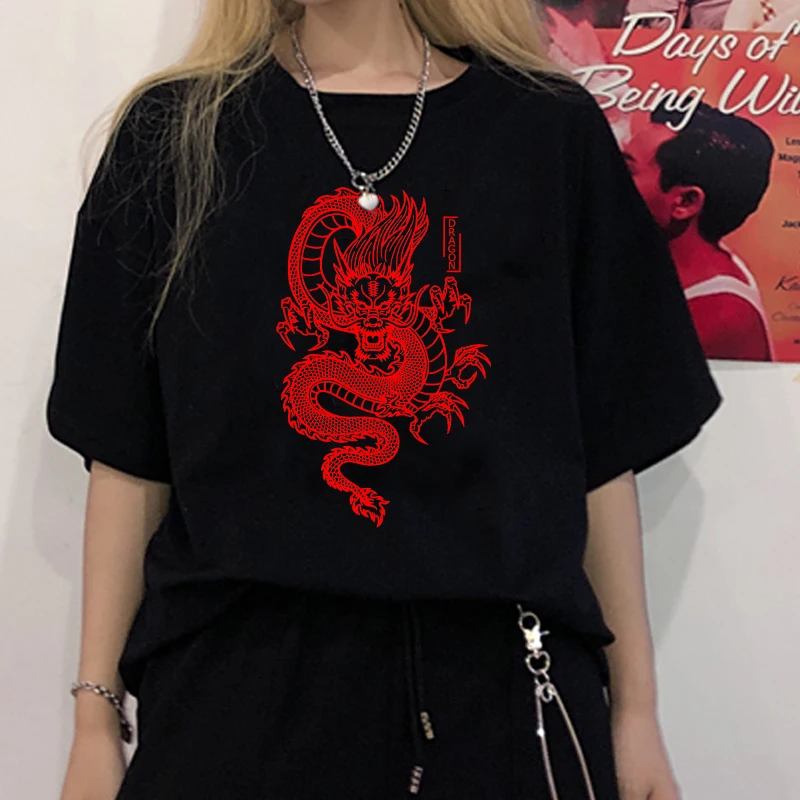 Винтажный Стиль Китайский дракон уличная женская футболка лето новый ins Harajuku