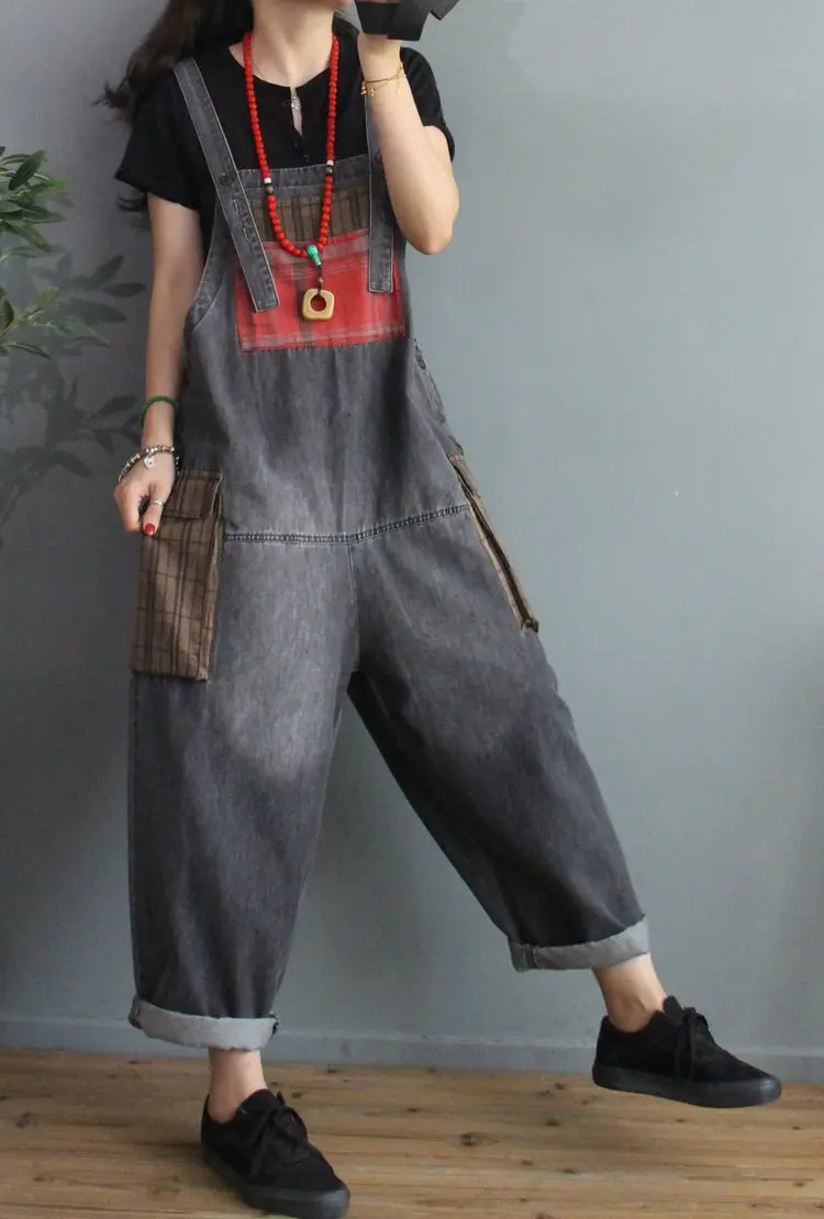 Max LuLu 2020 New Autumn Korean Fashion Designer Womens Plaid Denim Trousers Ladies Printed Vintage Jeans Casual Loose Overalls