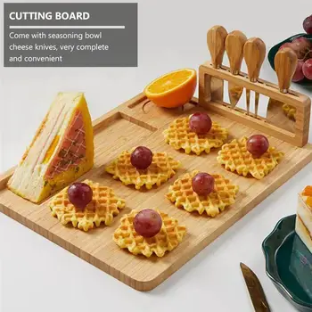 

1 Set Bamboo Cheese Board Cutting Board with Stainless Steel Knives (Khaki)