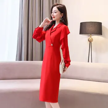 

2020 White collar temperament professional foreign trend long simple elegant dress was thin
