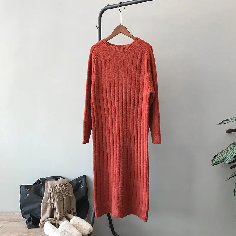Mooirue, осень, женское трикотажное платье, в полоску, длинный, вязаный, тонкий, длинный свитер, джемпер, женский, зеленый, белый, топы - Цвет: brick red