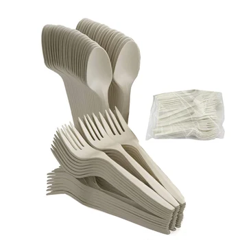 

[100pcs]ZEQIU Disposable knife fork spoon Corn starch tableware 100% Degradation Environmentally Friendly Independent packing.