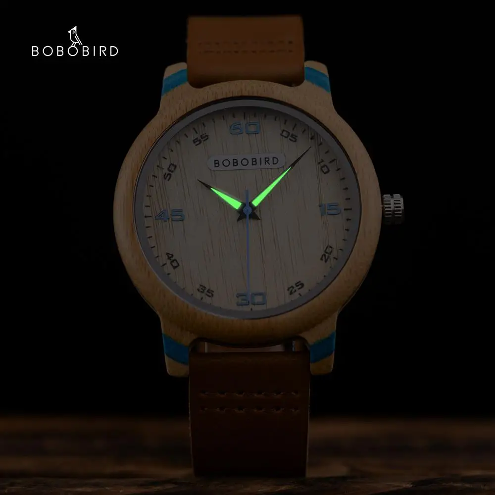Couple Watch BOBO BIRD Wooden Simple Fashion Leather Wristwatch Men And Women Personality Timepiece Great Gift Reloj Luminous 4