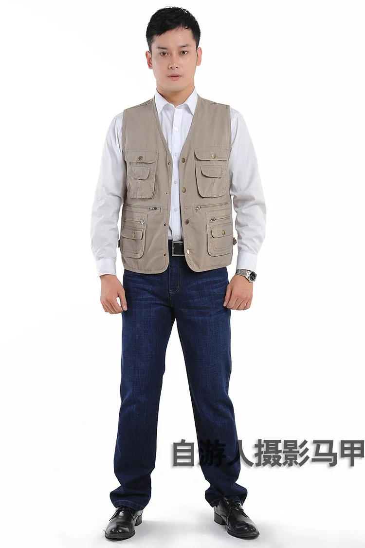 Pure Cotton Multi-pockets Middle-aged Daddy Clothes Waistcoat Casual Fishing Photography Vest MEN'S Vest plus Hypertrophy