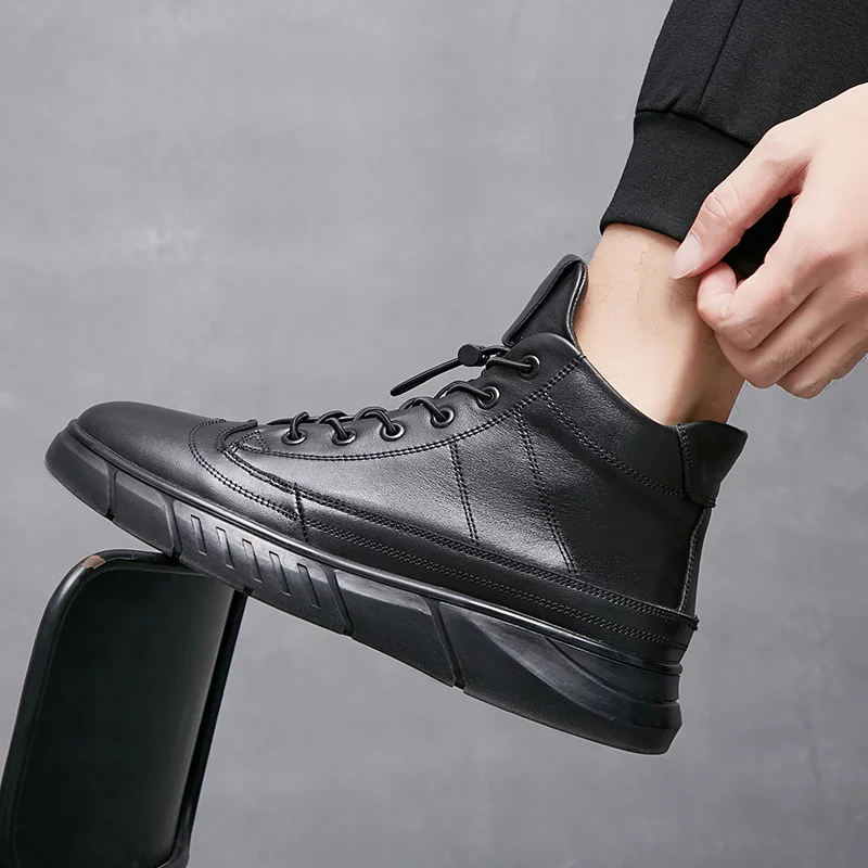 Новая трендовая кожаная обувь, мужские модные кроссовки с мехом внутри, мужская обувь больших размеров, удобные мужские дизайнерские кроссовки