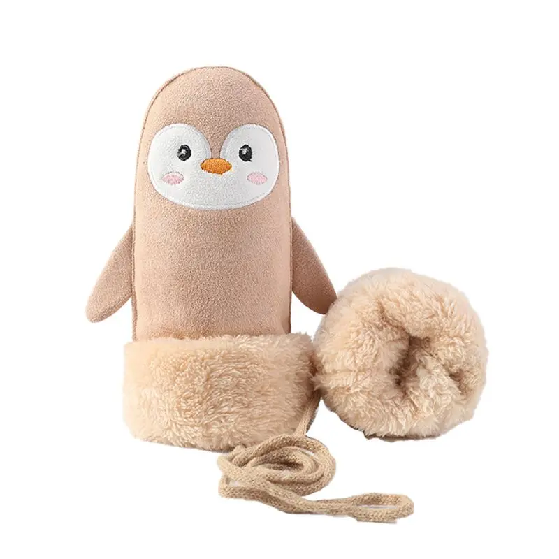 

Kids Cute Cartoon Gloves Outdoor Cold Weather Mittens With String Synthetic Suede Fluffy Lined Mittens Windproof Warm Gloves New