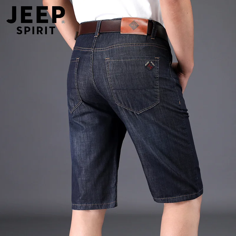 JEEP SPIRIT Брендовые мужские джинсы Летняя джинсовая ткань, Tencel Короткие повседневные Прямые джинсы до колена Короткие мужские повседневные тонкие джинсы для мужчин