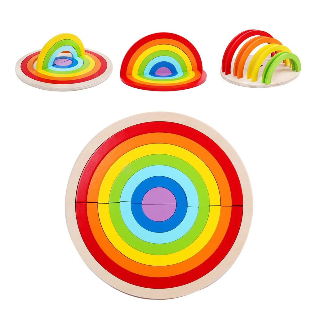 

Montessori Children's Building Blocks Toys Rainbow Wooden Toy Colorful Arch Bridge Shapes Building Blocks Education Toys