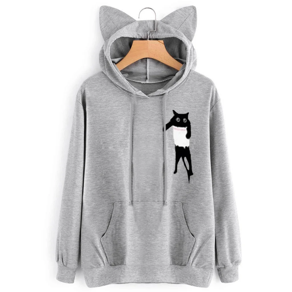 Новинка 2019 осень женские милые Мультяшные кошачьи уши Hoddies однотонная шапка с