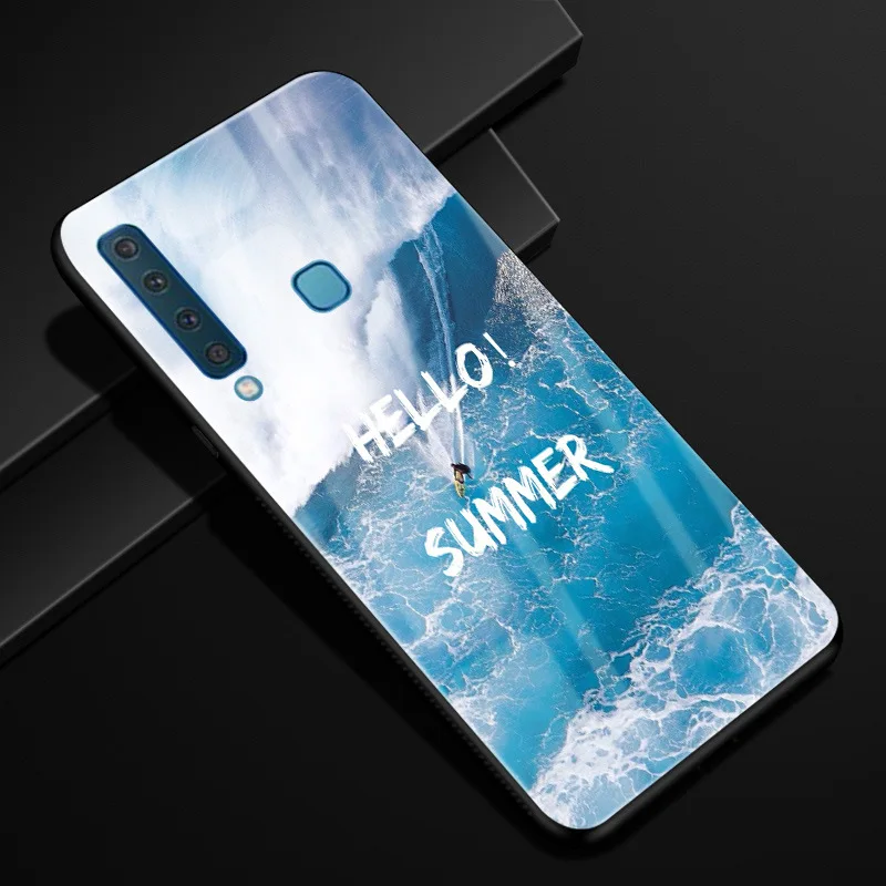 39 Для samsung A9 чехол A 9 PC Пластиковый стеклянный чехол для телефона черный TPU бампер чехол для samsung Galaxy A9 A920F A920 A9s - Цвет: 39