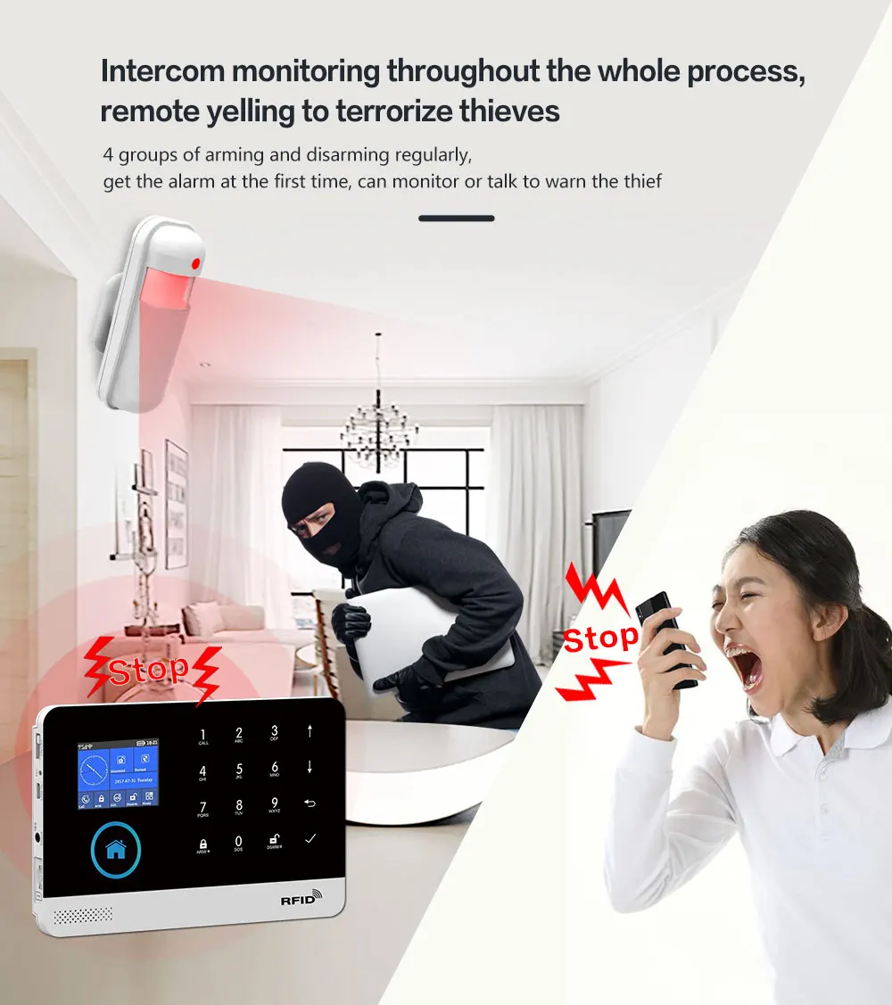 PG-103 Home Security Alarm System Wifi GSM Alarm Intercom Remote Control Autodial 433MHz Detectors IOS Android Tuya APP Control