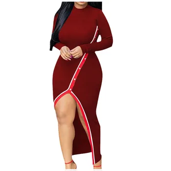 

sukienki dress Women Sexy Temperament Long Sleeve Pearl Split O-Neck Pullover Dress ropa mujer robe hiver femme#45