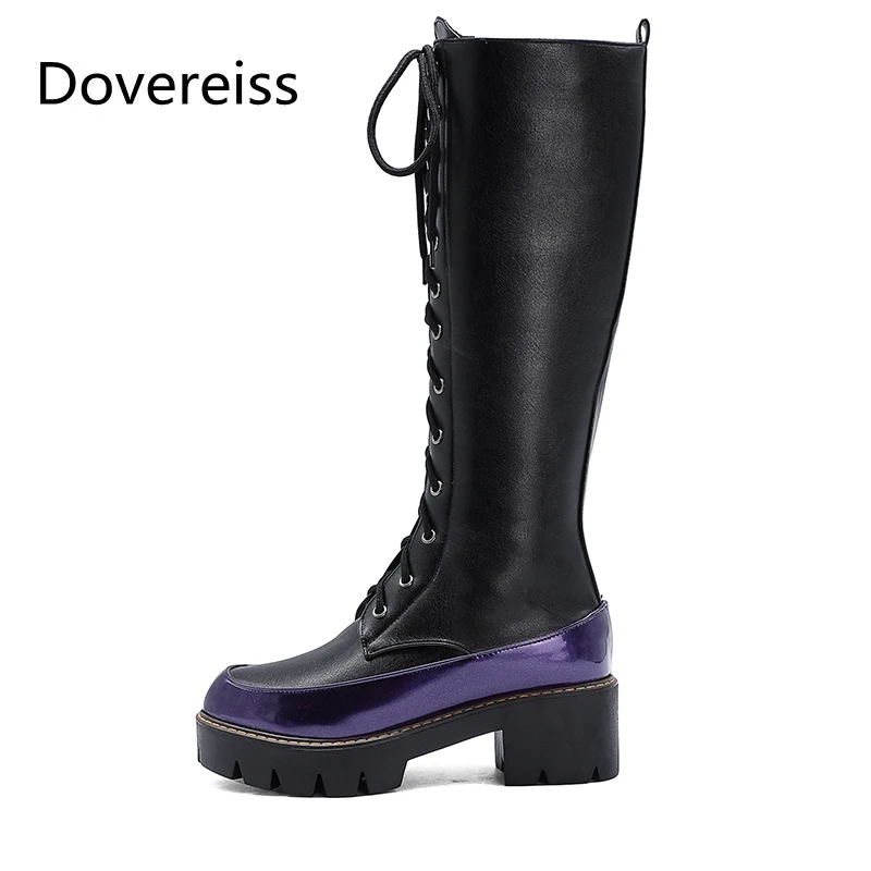 

Dovereiss Fashion Women's Shoes Winter white Round toe Sexy Elegant sexy Zipper Cross tied Knee high boots Concise Mature 34-43