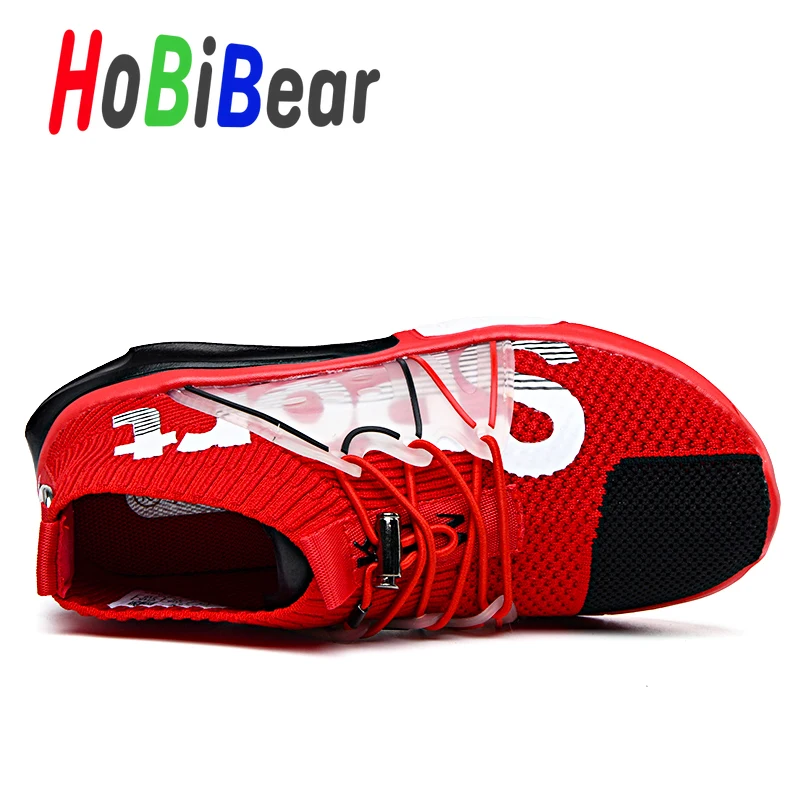 HOBIBEAR/Новинка; модная спортивная обувь для мальчиков; дышащая обувь для больших девочек; детский дизайнерский светильник; брендовые кроссовки на плоской подошве для мальчиков; Цвет черный, красный