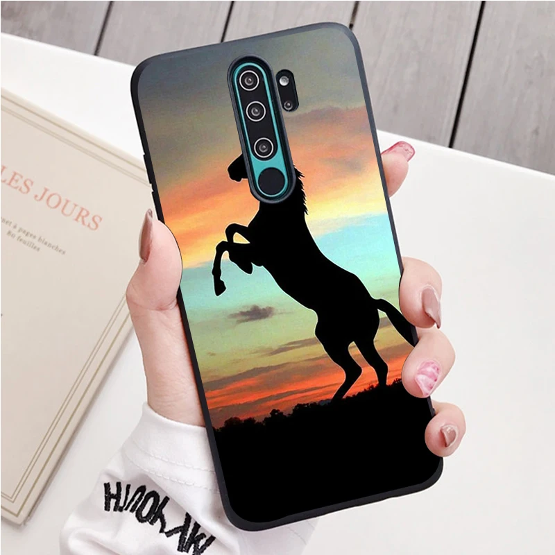 xiaomi leather case card Horse Animal black Silicone Phone Case For Redmi note 9 8 7 Pro S 8T 7A Cover xiaomi leather case