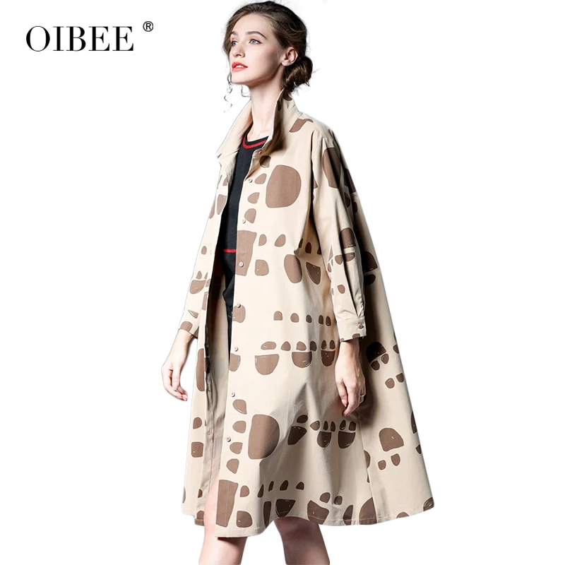 Oibee2019 весна и осень Новое Женское шифоновое свободное лоскутное платье с длинным рукавом с принтом Повседневная тонкая ветровка женская большой размер Превосходная куртка женская