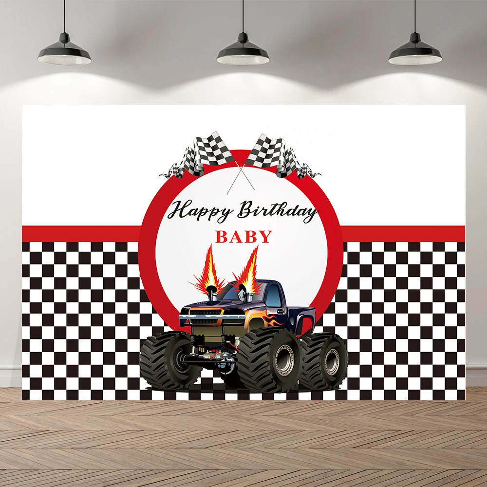 Seekpro Racing Car Game Newborn Baby Shower Boy 1st Birthday Backdrop Black White Custom photography Background Photophocall | Электроника