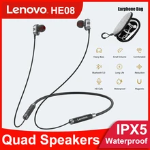 Lenovo HE08 Dual Dynamic HIFI Stereo Bluetooth auricolare cuffie senza fili con microfono 4 altoparlanti cuffie sportive