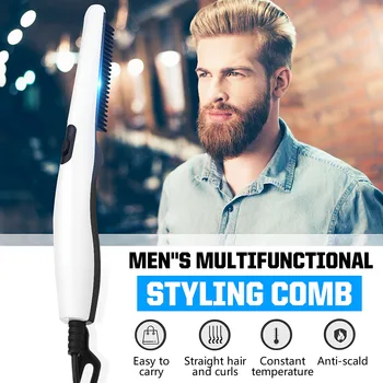 

Men Hair Styling Comb Multifunction Styler Portable Electric Hair Beard Styling Heated U-shaped Combs Straightener Curved Handle