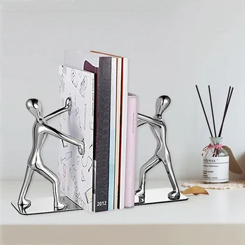 

2 Pcs/Set High Quality Heavy Duty Stainless Steel Man Bookends Nonskid Bookends Art Book Stand, Creative Christmas Gifts