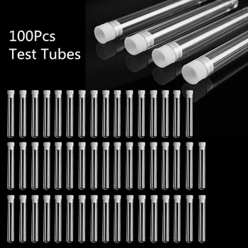 

100PCS Plastic Test Tubes Vials Sample Container Sample Tube With Cap For Office School Chemistry Supplies 12x100mm