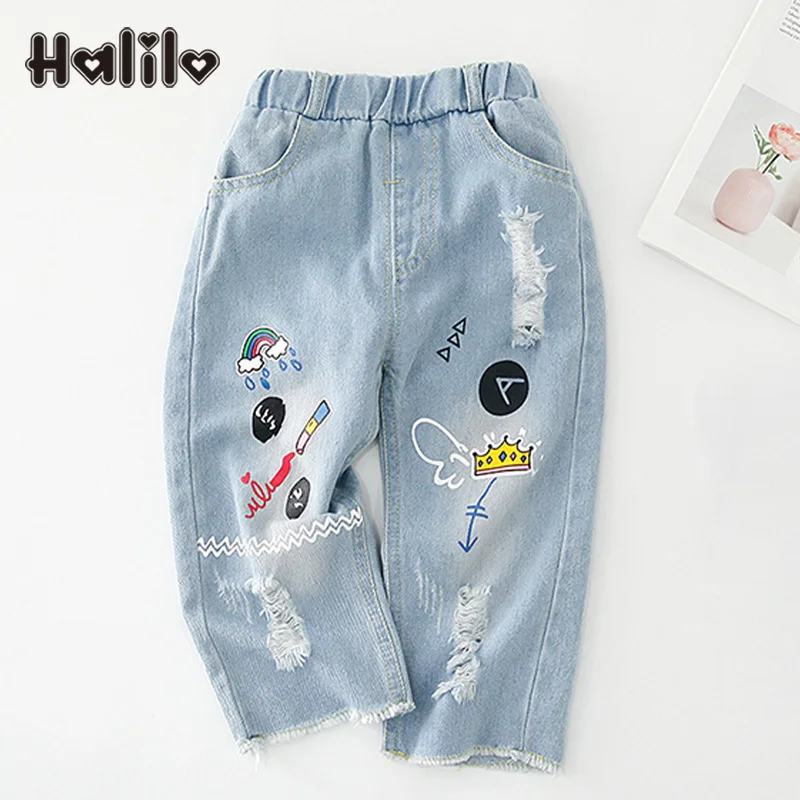 Halilo/джинсовые штаны для девочек с героями мультфильмов осенне-зимняя детская одежда леггинсы для маленьких девочек модные детские штаны Одежда для маленьких девочек