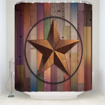 

Customize Waterproof Shower Curtains Western Texas Star On Multicolor Wood Barn Print Retro Home Decor Collections