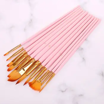 

12pcs Paint Brushes Fine Nylon Hair Round Filbert Angel Flat Paintbrushes Tools W91A