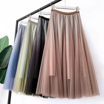 

Korea 2020 NEW Spring And Summer A-line Double Multi-layer Mesh Halfbody Skirt Wholesales High Waist Skirt Y091