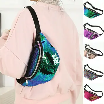 

Fashion Women Girls Sequins Glitter Waist Bag Packs Bum Bag Phone Zipper Waist Pouch Belt Bags For Women Birthday Christmas Gift