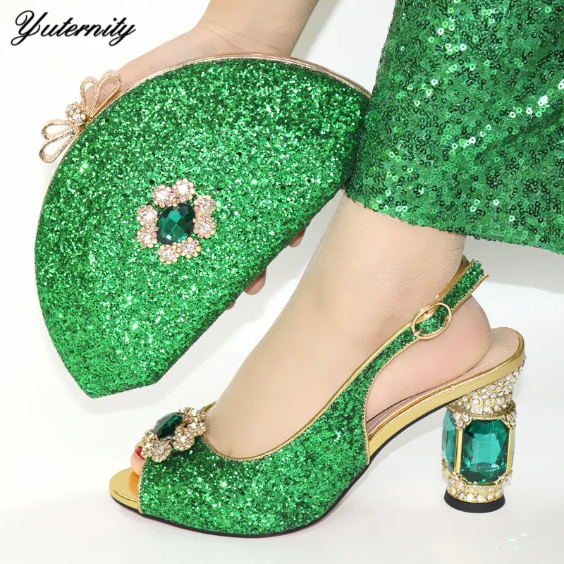 

Italian Design Bling Bling Special Heels Shoes And Bag Set African Ladies's Dress Shoes And Bag For New Year Party Free Shipping
